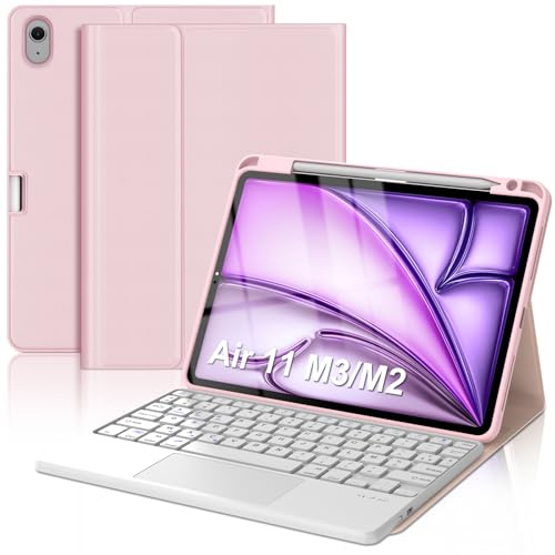 FOGARI iPad Air 11 tangentbord (M3/M2), trådlös avtagbar smart styrplatta franskt fodral AZERTY-tangentbord för iPad Air 11 2025/2024, rosa