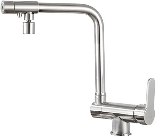 Rubinetto da cucina in acciaio inox 3 in 1, girevole a 360°, con 2 tipi di getto e acqua potabile, rubinetto ad alta pressione per cucina e roulotte