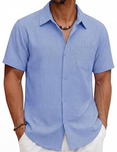 TACVASEN Men's Shirts Short Sleeve Summer Shirt Casual Button Down Tops | Regular Fit Lightweight Beach Holiday Shirt with Pocket
