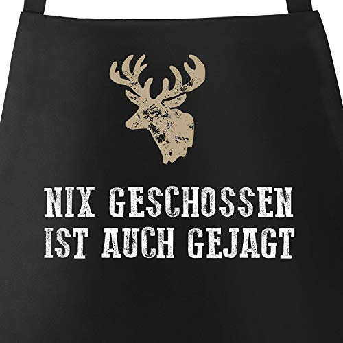 MoonWorks Grill-Schürze für Jäger mit Spruch Nix geschossen ist auch gejagt Küchen-Schürze schwarz unisize