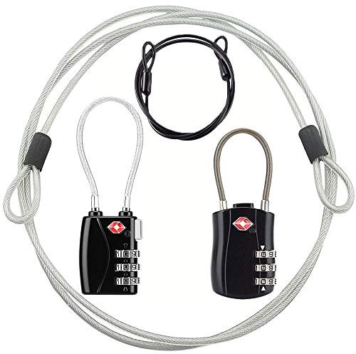 TSA Luggage Locks, Digit Combination Padlockss and Steel Cable Combination Travel Security Lock, Coded Lock for Suitcases,Travel Bag, Suit Case, Gym, Bike Locks (TSA Luggage Locks -2)