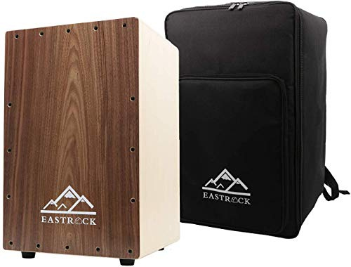 EASTROCK Walnut Wood Cajon Drum Box (12×11.7×18 in) with Internal Guitar Strings – Full-Size Wooden Percussion for Beginners & Professionals with Bag
