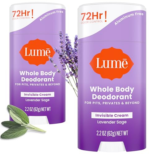 Lume Deodorant Cream Stick - Underarms and Private Parts - Aluminum-Free, Baking Soda-Free, Hypoallergenic, and Safe For Sensitive Skin - 2.2 Ounce (Pack of 2) (Lavender Sage)
