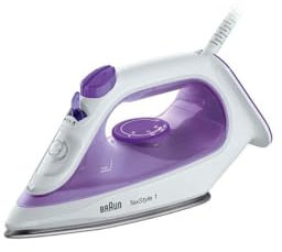 Braun TexStyle 1 SI1080VI, Ferro da Stiro CON 5 ANNI DI ASSISTENZA Piastra SuperCeramic, Punta di Precisione, 130g/min,Ricarica da 220ml, Eco Mode, Sistema Antigoccia, 2000W, Viola/Bianco