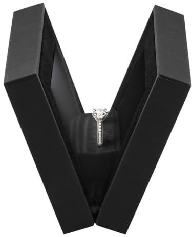 Allure - Slim Ring Box With LED Light, Square Shaped Elegant Flat Diamond Ring Case, Small, Black Velvet Interior Jewelry Display Gift Box For Unique Proposal, Engagement Or Wedding.
