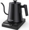 TEEUCNY Elektrischer Wasserkocher Schwanenhals, Edelstahl Schwanenhalskessel Wasserkocher mit Temperatureinstellung, Warmhaltefunktion, LED-Anzeige für Spezialitätenkaffee und Tee, Schwarz, 1L, 1200W