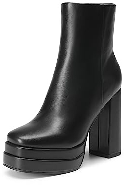 DREAM PAIRS Stivaletti da donna con plateau e tacco grosso, punta quadrata, comodi, per feste, nero, 39.5 EU