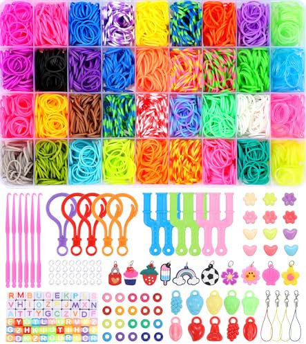 Tomylv 2500+ Loom Bänder Set, 36 Farben Bunte Gummibänder Kit für Armbänder, DIY Elastisches Loombänder Armbänder Selber Machen mit Perlen Haken Charms Loombänder Kasten Set für Jungs Mädchen Kinder