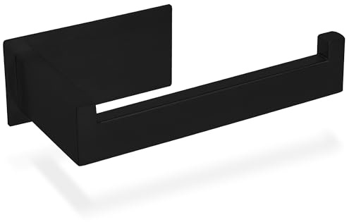 ECENCE Porta Carta Igienica Adesivo in Acciaio Inox 304 in Nero + Materiale di montaggio, Portarotolo Carta Bagno Senza foratura