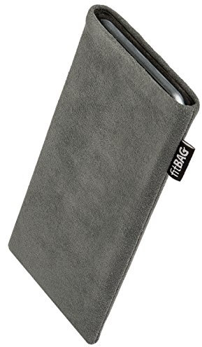 fitBAG Classic Grau Handytasche für Apple iPhone 15 Pro Tasche aus original Alcantara mit Microfaserinnenfutter | Hülle mit Reinigungsfunktion | Made in Germany
