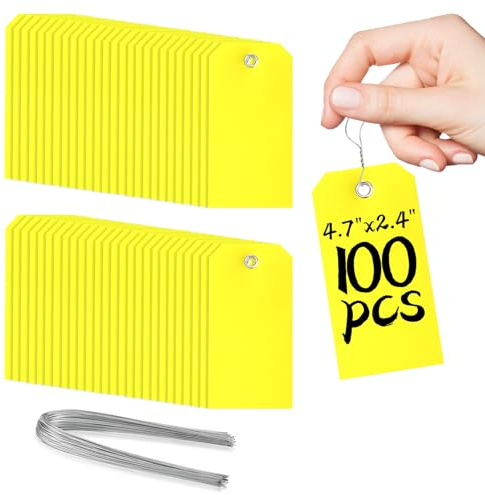 100 st fraktetiketter med buntband plast hängtaggar för märkning av tomma etiketter med hål vattentäta etiketter utrustning flyttetiketter för utomhus bildelar bagage garage lager (gul, 10 cm x 6 cm)