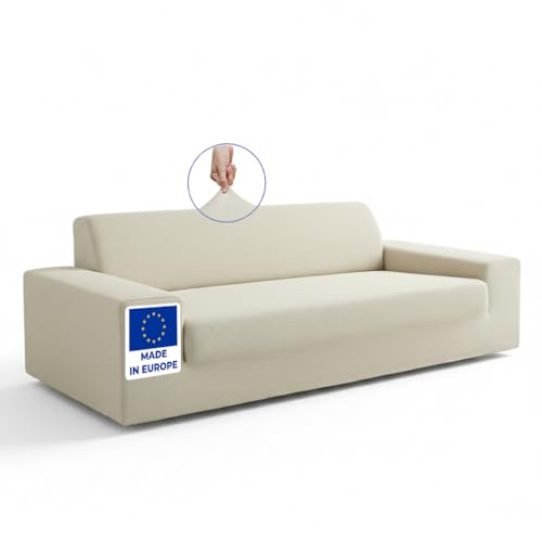BLUZIMAN® Funda Sofa 4 Plazas Gruesa Hecha en España 100%, Fundas Sofa Multi Elastica Ajustable Calidad, Capa Sofa 4 Lugares, Cubre Sofa Cobertor Mascotas Sofa Cover (Cuatro Plazas, Marfil)