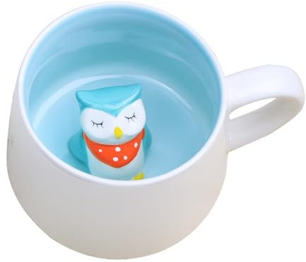 Soulnioi Söt mugg 3D djur keramik kaffe tekopp med handtag, handgjord djurfigur keramikkopp för kaffe, te, mjölk, present till födelsedagar/examen/alla hjärtans dag/bröllop (uggla)