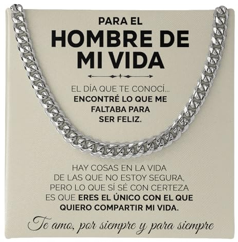 SOFIA FERRER Regalos Originales Para Hombre, Collar Acero Inoxidable, Ideas de Regalos, Cadena Cubana, Regalo San Valentin Hombre, Collar Hombres, Regalo Novio, Aniversario, Navidad (El Único)