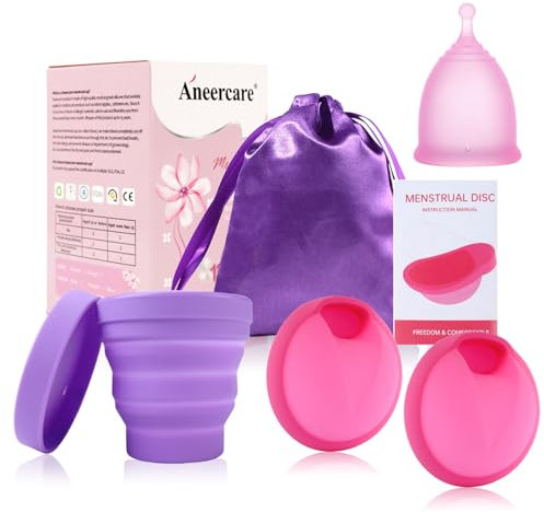 MHDUYEG 3 Pezzi Coppetta Mestruale, Disco Mestruale Coppette Mestruali Menstrual Cup Coppetta Mestruale Morbida, Coppa Mestruale Riusabile Con Tazza Sterilizzante Pieghevole e Custodia Viola