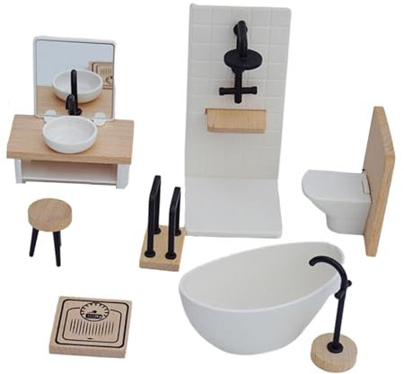 F Fityle 1/12 Puppenhaus Badezimmer Set, Dollhouse Bathroom Set, Miniatur Puppenhaus Möbel, Miniatur Badewanne Toilette Waschbecken Set für Kinder Pretend Spielzeug Puppenhaus Dekoration