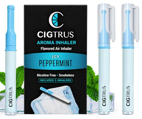 Cigtrus Natural Nicotine-Free & Tobacco-Free Smoking Alternative, Non-Electric Craving Relief, Quit Smoking Aid with Cigtrus (ICY Peppermint) - 3 Piece