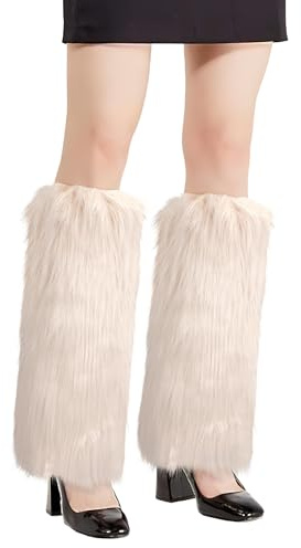 XEPST Calentadores de Piernas para Mujer, Piel Sintética Calentador de Piernas Puños Peludos Botas Cubiertas, Legwarmers Calentador de Pierna de Tobillo de Moda de Invierno, Albaricoque