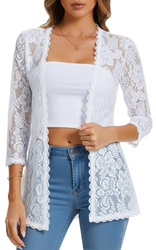 HAWILAND Boléro élégant pour femme - Cardigan festif - Pour robe de soirée - Cardigan en dentelle - Manches 3/4 - Mariage