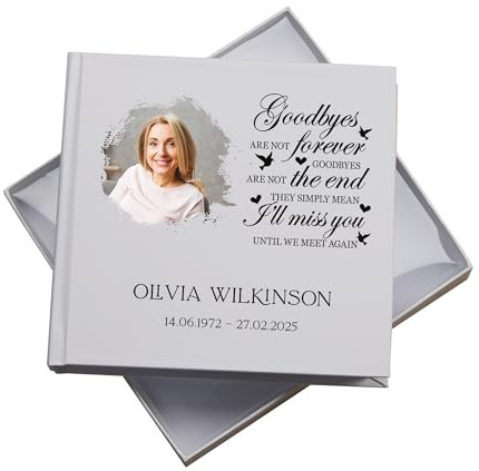 Personalised Memorial Photo White Album, 50 x 6x4 Photos | With Sentiment Goodbyes Are Not Forever