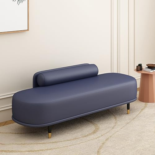 Table de nuit élégante, repose-pieds tapissée en cuir synthétique, structure en bois massif, tabouret de coiffeuse avec dossier pour chambre à coucher, salon, entrée, couloir, bureau (100 x 45 x 42 cm