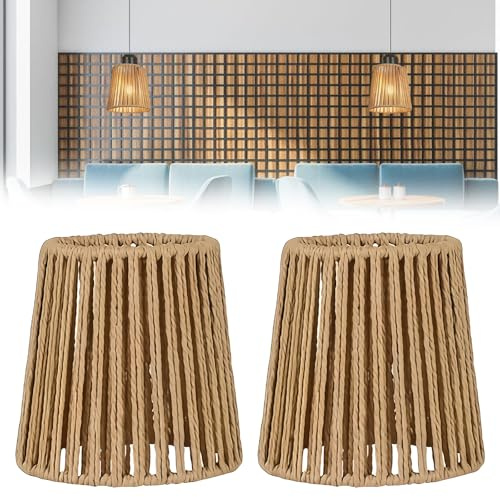 GOEDCH Paralume in rattan: 2 pezzi, paralume boho, lampada a sospensione, in rattan intrecciato, altezza 14 cm, diametro 14,5 cm, paralume di ricambio per lampada da terra, lampade a sospensione