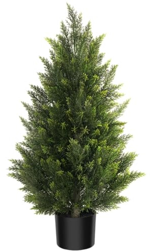 Vitalismo Árbol Artificial Cedro, Planta Artificial Grande en Maceta 90cm | Follaje Denso, Realista Arbusto Topiario Perenne, Decoración Interior Exterior para Entrada Terraza Jardín Navideña Fiesta