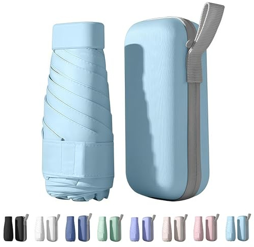 AYEUPZ Mini Paraguas Plegable, doble costilla para mayor estabilidad, mini paraguas de 6 costillas para cartera con funda, paraguas pequeño compacto UV, protección solar