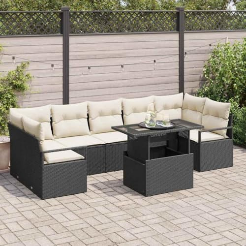 Owoxanthellate Set di 8 mobili da giardino in polyrattan modulare ad angolo con tavolo, 361 x 304 cm, design moderno e resistente alle intemperie, comodo gruppo di seduta per balcone, terrazza