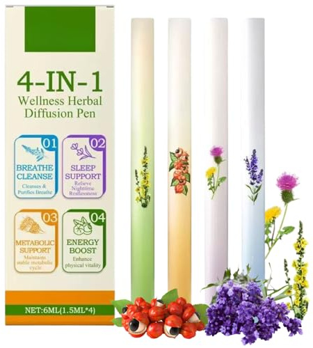 Herb_al Diffuser Pen 4 PCS, Vaporless Fum Inhaler for Quitting Bad Habit | Portable Aromatherapy Inhaler Stick for Breathing Aid, Sleep Support, Natural Energy Boost & Oral Freshening and Cleanse