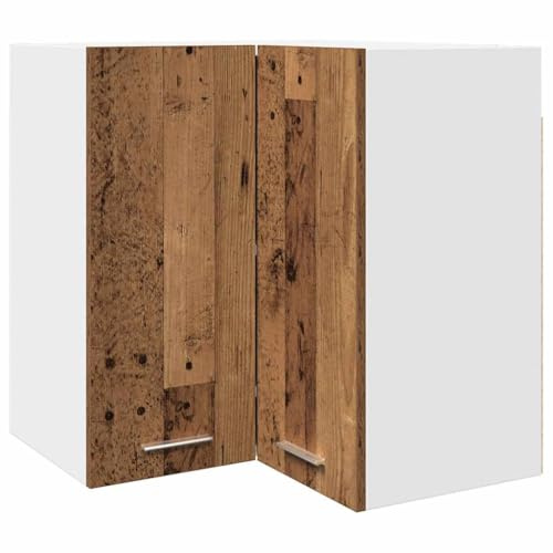 Makastle Armoire d'angle Suspendue de Cuisine 57 x 57 x 60 cm Bois Ancien en Bois d'Ingénierie avec 2 Étagères