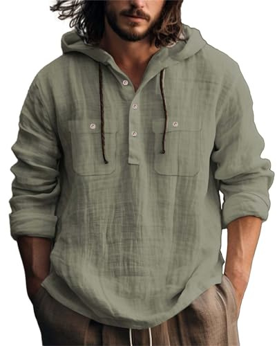 Camisa de lino para hombre de manga larga de lino para hombre, camisa de verano de manga larga de muselina, camisa con capucha, camisas transpirables, camisas de algodón, camisas para hombre, camisas