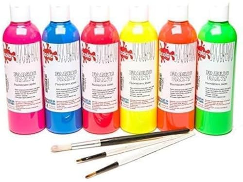 Scola 6 X 300ml Fluorescent Fluo Couleurs Assorties Textile Tissu Peinture Set
