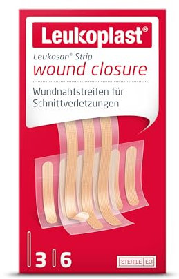 von Leukoplast®, steriler Wundnahtstreifen für Schnittwunden, Nahtstreifen, 6 x 38 mm, 6 Stück, 6 x 75 mm, 3 Stück, Gesamt: 9 Stück, flexibler Wundverschluss