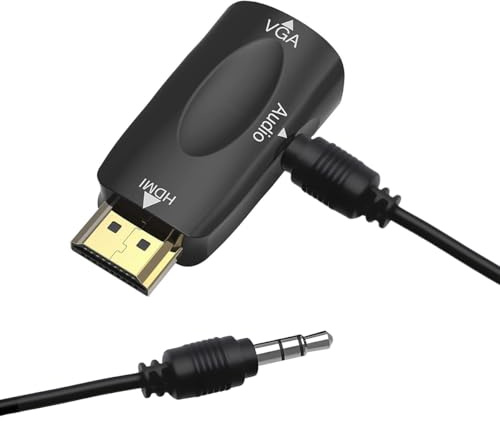 Guamar HDMI to VGA Adapter Converter with 3.5mm Audio Jack Cable for Older Monitor TV Computer Laptop PC Projector Desktop - 1080P HDMI Male to VGA Female Display Gold-Plated
