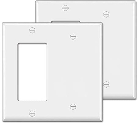 [2 Pack] BESTTEN 2-Gang Combination Wall Plate, 1-Gang Decorator Wall Plate, 1- Decor/1-Blank, Standard Size, Unbreakable Polycarbonate, UL Listed, White