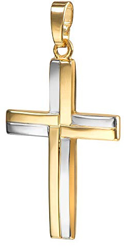JEVELION Gold-Kreuz Kreuz-Anhänger für Damen, Herren und Kinder als Ketten-Anhänger 750 Gold 18 Karat bicolor mit Schmuck-Etui
