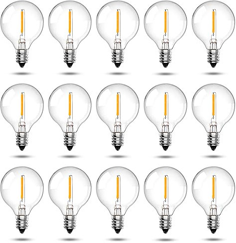 DoRight 1W G40 Glühbirne LED, E12 Mini Globus Lichterkette Außen Ersatzbirnen Super Warmweiß 2200K LED Edison Fadenlampe,7W äquivalente Glühlampe - nicht Dimmbar - 15er Pack