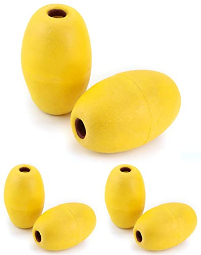 QWORK Galleggiante ovale per acqua, confezione da 6, foro da 1/2, 3,5 x 14 cm, per piscine, corde per sci d'acqua, linee di ancoraggio, colore giallo