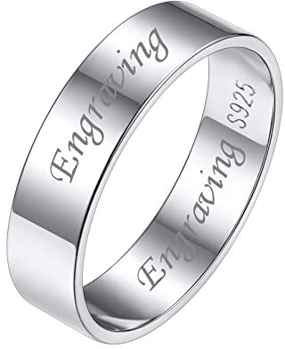 Silvora Personalisierter Ring mit Wunsch/Datum/Namen Gravur S925 Silber Schlichter Schmaler Fingerring in 5mm breit Glänzender Dünner Bandring Vorsteckring in Silber Ringgröße 57（18.1）