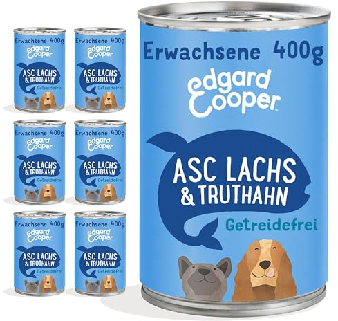 Edgard & Cooper våt mat för hundar (lax & kalkon, 400 g x 6), spannmålsfria, naturliga ingredienser och färskt kött, fulla av viktiga aminosyror