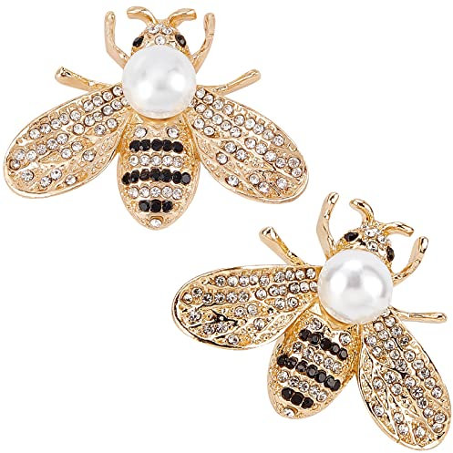 GORGECRAFT 2 Pcs Abeille Broches pour Femmes Cristal Insecte Miel Broche Épinglette Strass Mode Ensemble de Bijoux Élégant Personnalité Accessoires pour Anniversaire Fête Anniversaire (Or)
