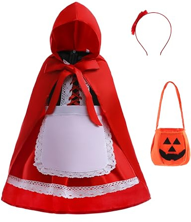 Lito Angels Vestito Cappuccetto Rosso Bambina Ragazza Costume di Carnevale con Mantello e Grembiule, Taglia 10-11 anni