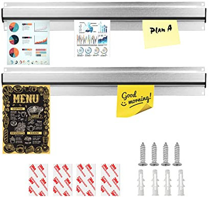 2 Stk Bonhalter Gastronomie Zettelhalter Küche Klemmleiste für Papier Notizleiste aus Aluminium Zettelleiste Wandmontage zum Kleben oder Schrauben für Küche Hotel Bar Büro Bestellungen Ticket 35 cm