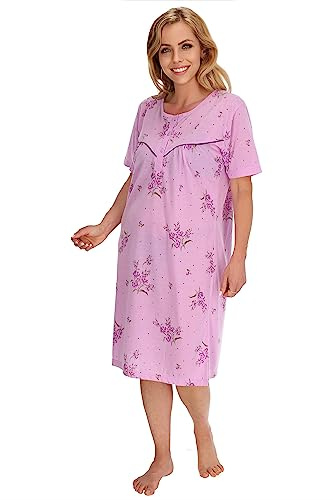 Schuerzenfabrik - Chemise de nuit à manches courtes pour femme, bleue, rose, violet, orange avec boutonnière, XXL