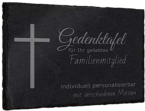 mtb more energy Gedenktafel Grabstein aus Schiefer mit Gravur - wähle passende Motive und Schriftarten - Rechteckig (20 x 15 cm) - Grabplatte Gedenkbild Kondolenzfeier