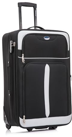 Aerostar Large 29” Lightweight Softshell Expandable Suitcase, Check in Luggage 2 Corner Wheels with Integrated Combination Lock (Black/Grey, 100 litres)