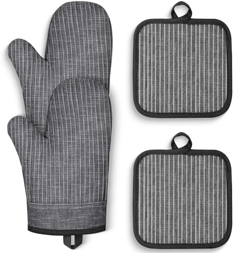 CUSIRA Oven Mitts and Pot Holders, Silicone Oven Gloves, 500 F Heat Resistant Oven Mitts Sets, Non-Slip Silicone Textured Grip, Darkgray