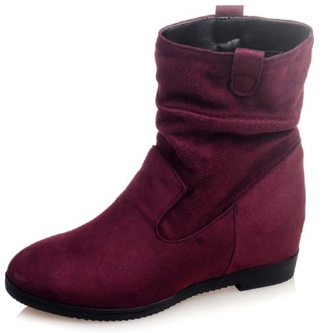 Lroey Reoly Bottines Femme Talon Compensé, Bottes Slouch Bout Rond Talons Moyen Bottes Courtes A Enfiler, G14384Ro Vin Rouge Taille 41 EU
