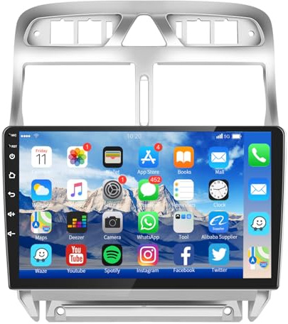 Hodozzy Android bilradio för Peugeot 307 2002-2013, 9-tums bilradio pekskärm radiostation bil bluetooth med spegellänk/24 teman/GPS/WiFi/RDS/SWC/USB